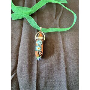 Milleflori glass pendant Brown with blue 1 1/4" long